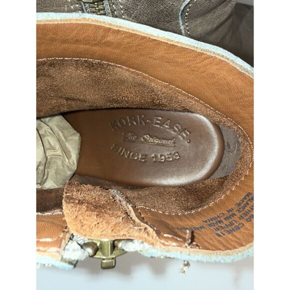Kork Ease Michelle Ankle Boot Taupe Brown Gray Leather Chunky Heel Zip Wedge 8.5 - Picture 14 of 14